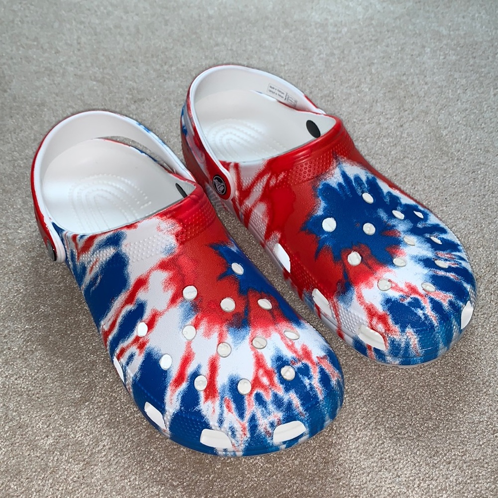 Crocs - Red, White & Blue Tie Dye